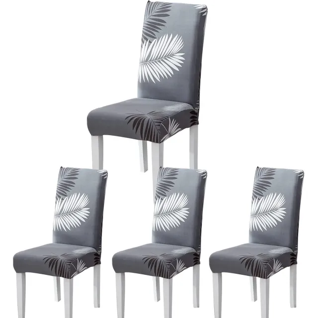 Ibenzoa BalladHome Stoelhoezen Set van 6, Jacquard Eetkamerstoelhoezen, Universele Stretch Stoelhoezen, Grijs-Blad