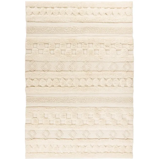 Padiro stijlvol laagpolig vloerkleed 200 x 290 cm - lichtbeige - geometrisch boho-patroon - voor vloerverwarming - van wol en katoen