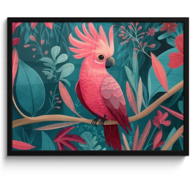 FrameYourWall Poster in lijst - Fotolijst 70x50 cm - Posters - Kaketoe - Tropische bladeren - Tak - Posterlijst zwart - Decoratie - Wanddecoratie woonkamer - Muurdecoratie slaapkamer