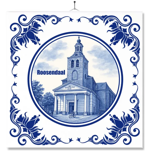 MC Living Tegel Met Opdruk | Roosendaal | Delft Blauw | Cadeau | Inclusief Geschenkdoos | Standaard | Ophangsysteem Ontwerp 2