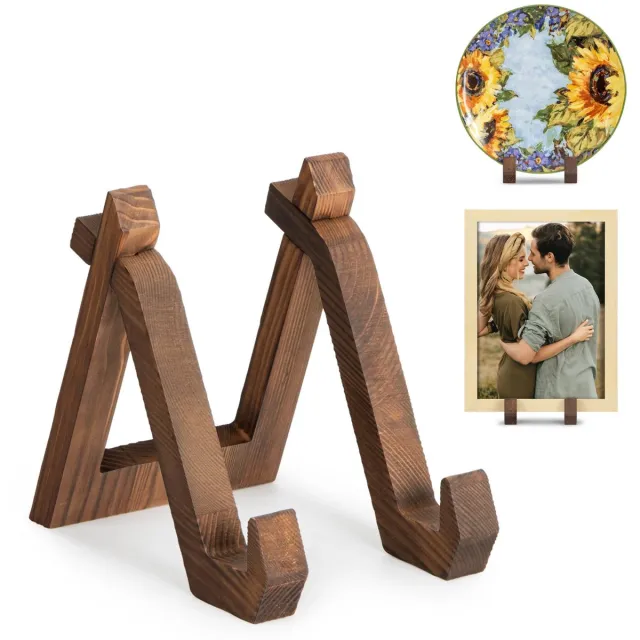 Ynkkvre Plaat Display Stand - Boekstandaard - Kookboek Standaard - Leesstandaard - Grenen Hout - Retro Design - Multifunctioneel brown