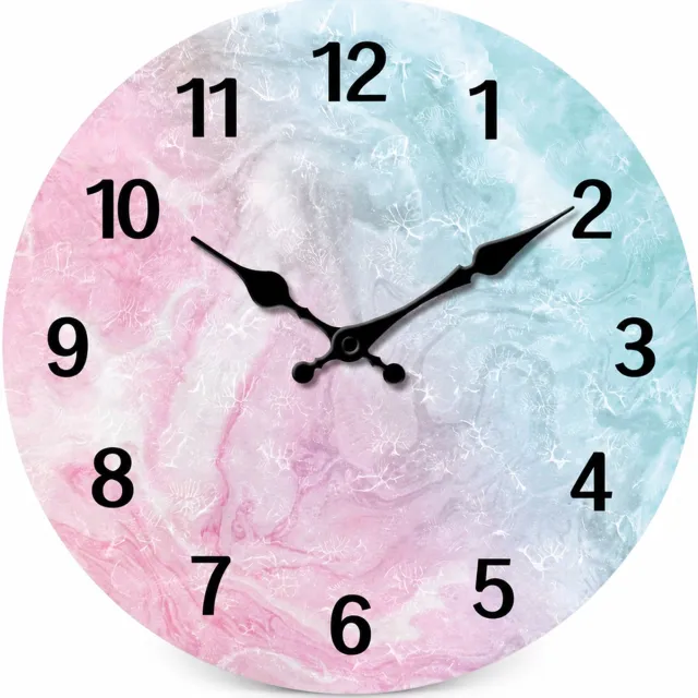 SWGOTA Stille ronde kwartsklok 12 inch (29,7 cm) met pastelkleurig vloeipatroon en zwarte cijfers voor woonkamer en eetkamer Multicolour