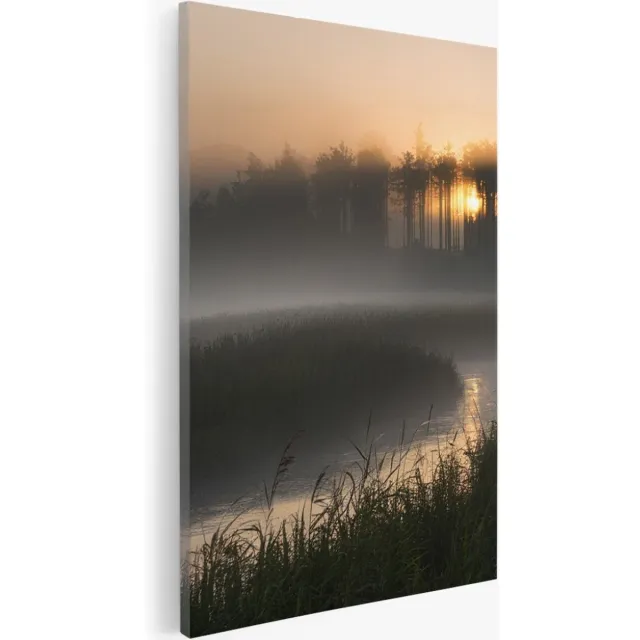 Saammp Canvas Schilderij - Nederland - Sloot - Zonsondergang - Landschap - Natuur - 75x100 - Foto op canvas - Wanddecoratie - Muurdecoratie Woonkamer - Slaapkamer decoratie - Canvas Print Multicolor