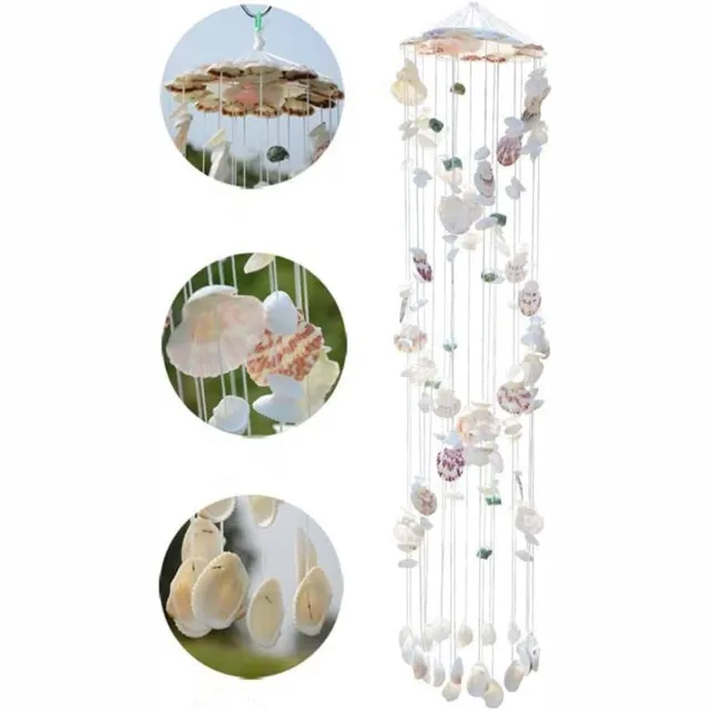 JeiibrZui Natuurlijk Handgemaakt Schelp Windspel - 80 Cm Hengelhoogte - Kleurrijke Spiralen Voor Binnen En Buiten - Sfeervolle Tuindecoratie Met Beruhigende Klank Multicolor