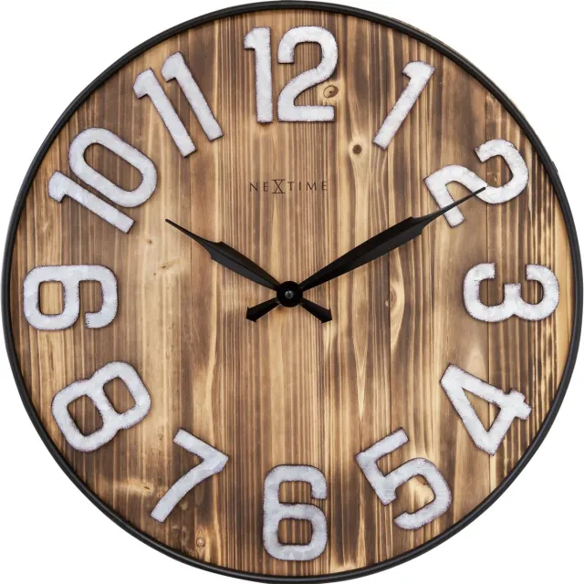 NeXtime Grote industrial Wandklok - 50cm - Stil - Hout - Metaal - Aberdeen bruin