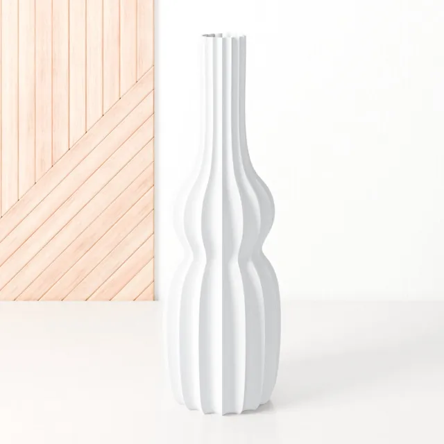 Fleuriek Vaas Wit - H30 cm - Smalle vloervaas of decoratieve bloemenvaas, gekleurde design vaas van kunststof - Ventserbank vaas