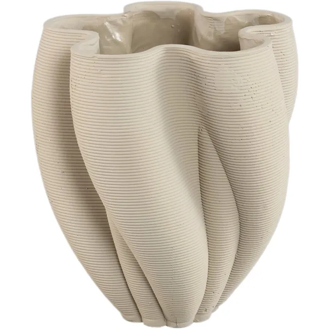 PTMD Hastin Beige Cement Wavy Ribbed Vase 3D Look