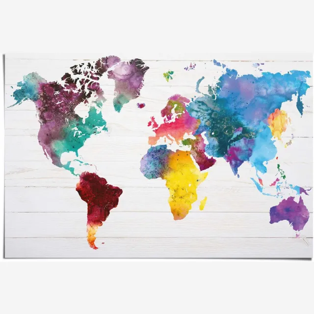 Reinders Poster Wereldkaart aquarel - 61 x 91,5 - Papier - REINDERS