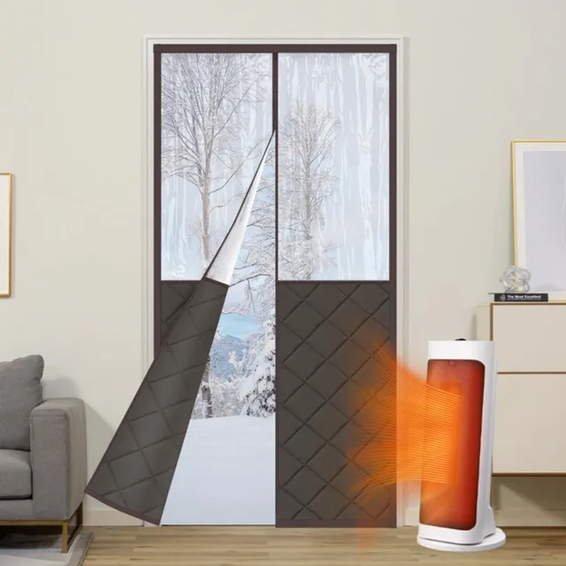 Qelus Warmtewerend Deurgordijn met Magnetische Sluiting - Gewatteerd, Zelfklevend Gordijnen met Transparant Raam - Energiebesparend, Tochtwerend voor Huis en Woondecoratie (Bruin)