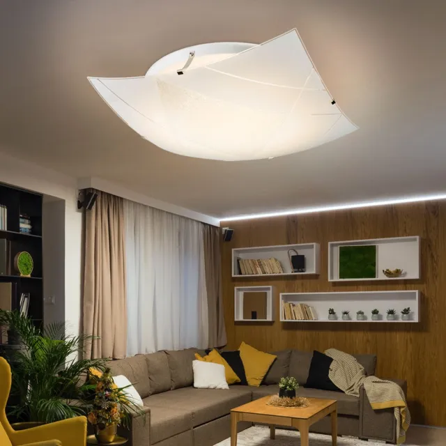 Globo Plafondlamp glas wit hallamp vierkante plafondlamp woonkamerlamp, 1x LED 24W 1750Lm neutraal wit, LxBxH 40x40x10 cm