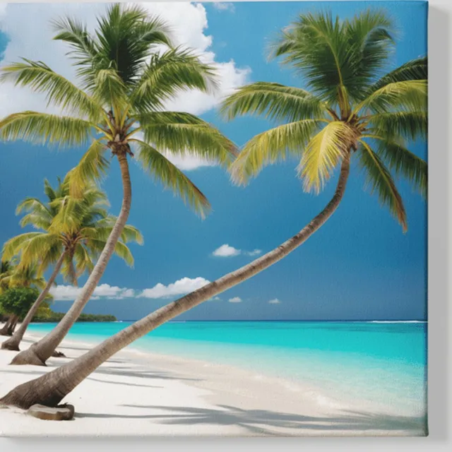 Trendex Global Canvas Schilderij - Landschappen - Palmboom - De Zee - 40x40x2 cm Groen