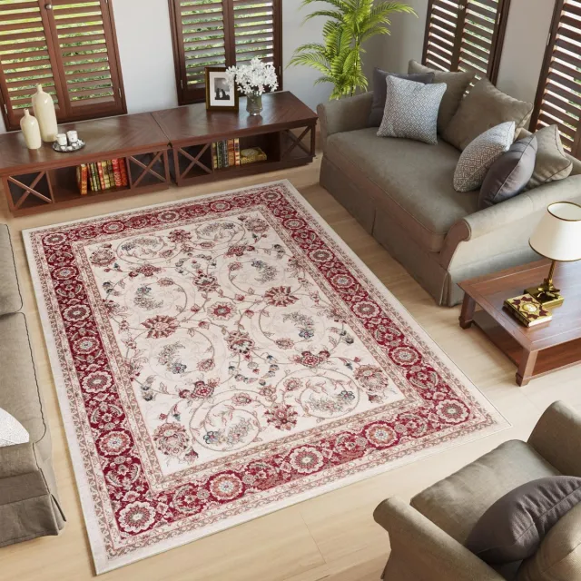Tapiso Colorado Vloerkleed Beige Rood Woonkamer Oosters Tapijt Maat- 250x350