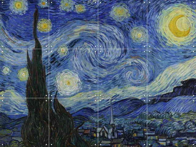 IXXI De Sterrennacht, Vincent van Gogh (1853 - 1890) - 80 x 60 cm - Grote wanddecoratie en posters - Klassiek, Impressionisme, Olieverf, Kwaststreken Koele tinten / Donkere tinten / Blauw