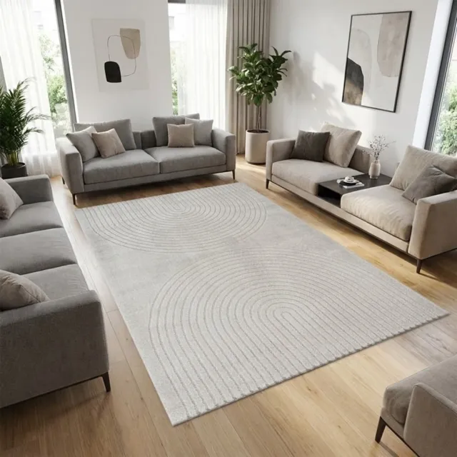 TapisTrend Designer tapijt Grijs 140x200 cm Modern vloerkleed met dubbele concentrische bogen in reliëf voor woonkamer, slaapkamer en eetkamer