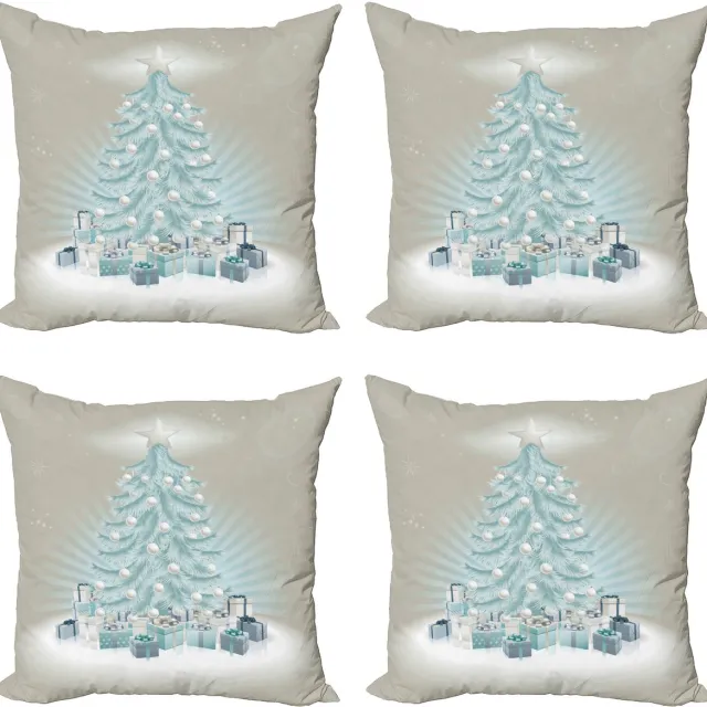 New Bed Kerstmis Kerstboomcadeaus Decoratieve Sierkussenhoes Set van 4 voor Bank Slaapkamer Woonkamer, 41cm x 41cm Gedrukte Kussenhoes Mintgroen Leisteenblauw