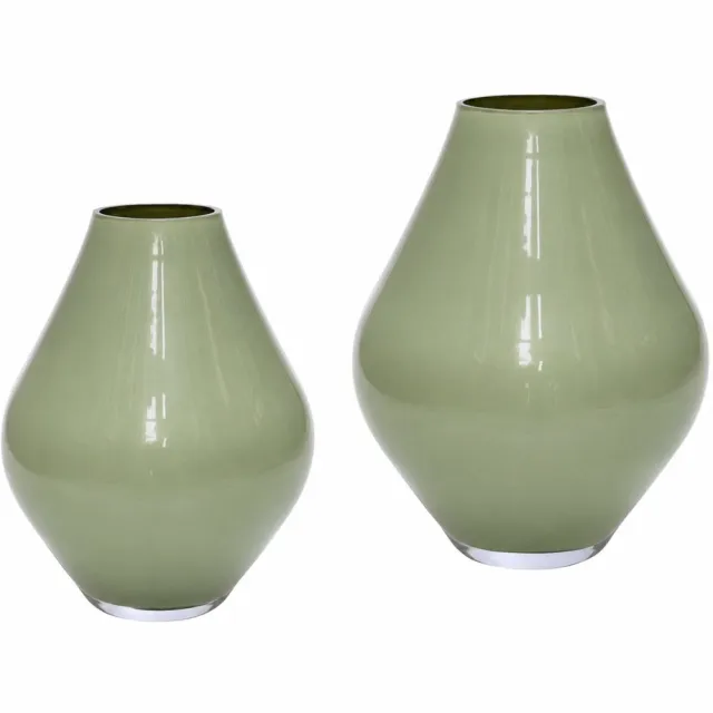 Vase The World Lesse Vazen Set 2-delig - Metallic Pastel Green - Glas - 28 cm & 24 cm - Decoratieve Bloemenvazen metallic groen