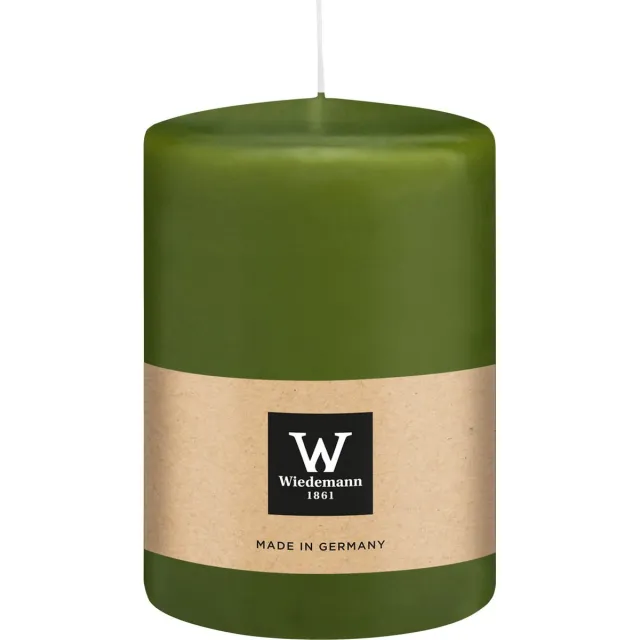 Wiedemann Cilinderkaars/stompkaars groot - olijfgroen - 15 x 10 cm - 113 branduren - zuilkaarsen Olijf groen