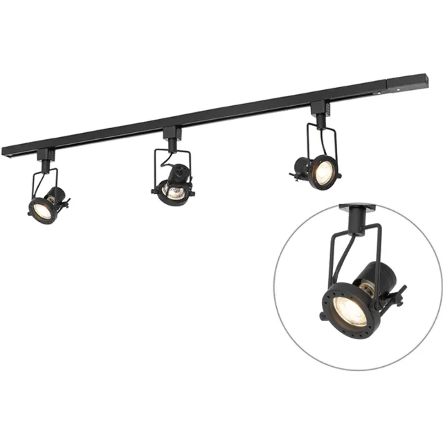 QAZQA suplux - Industriele Spot railsysteem verlichting, railverlichting geschikt voor led - 3 lichts - L 100 cm - Zwart - Industrieel - Woonkamer | Slaapkamer | Keuken