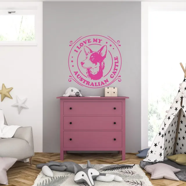 MC Living Muursticker - I Love My Austrian Cattle - 40,6 x 40,6 - Roze