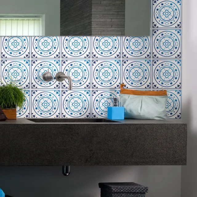 Ambiance Sticker Tegelstickers voor keuken en badkamer - 24 Delft Rotterdam cementtegelstickers - 24 stickers 10x10cm Multi color