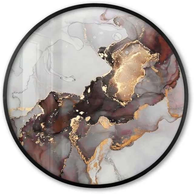 FrameYourWall Poster in lijst Rond - Fotolijst 60x60 cm - Posters - Rood - Marmer - Goud - Ronde posterlijst zwart - Decoratie - Wanddecoratie woonkamer - Muurdecoratie slaapkamer Multicolor