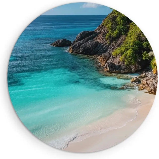 Saammp Forex Muurcirkel - Strand tussen de Rotsen - Zee - Ø 60 - Wandcirkel - Wanddecoratie Cirkel - muurdecoratie Woonkamer - Slaapkamer decoratie - Rond Schilderij