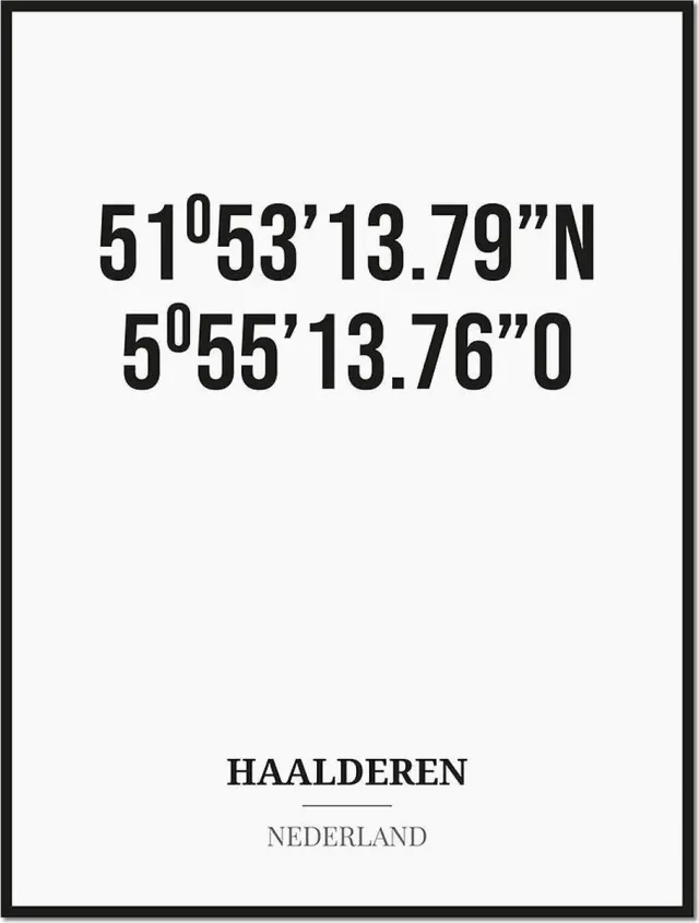 Studio216 Poster/kaart HAALDEREN met coördinaten zwart, wit