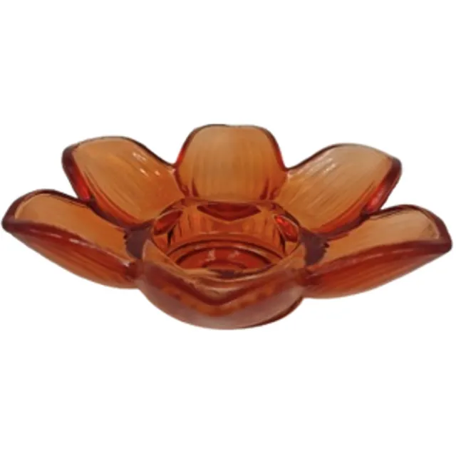 B Living Glazen Waxinehouder – Bloemvorm – Oranje Transparant - Ø12 H3 cm