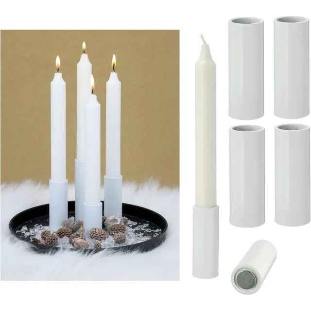 Novaliv 4x magnetische kaarsenhouders 2,8x7,5cm witte kaarsenstok kersttafeldecoratie adventskrans kaarsenhouder woonkamerdecoratie kaarsenhouder stokkaarsen magneettafelkaarsen