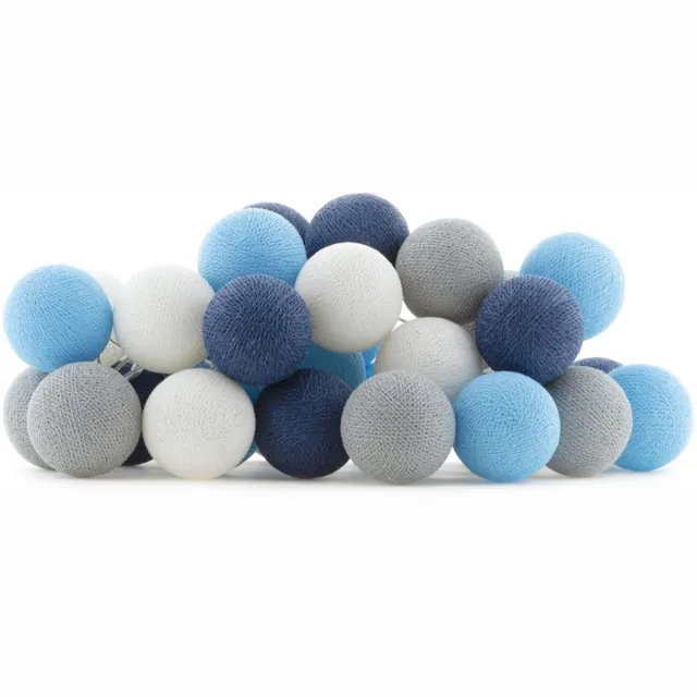 Cotton Ball Lights LED lichtslinger voor binnen - Handgemaakt en Fairtrade - 35 lampjes - Sailor Blue