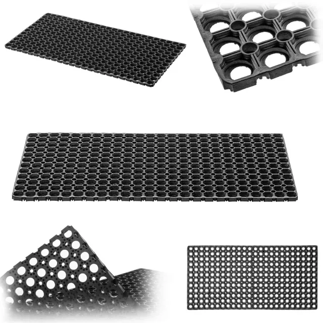 KADAX Deurmat met gatenpatroon, antislip rubberen ringmat voor buiten, rubberen mat van rubber voor de entree (patroon 1, 50x100 cm) Zwart