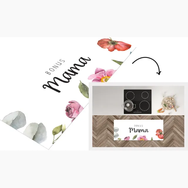KitchenYeah Keukenloper - Loper keuken - Spreuken - Quotes Bonus Mama - Moederdag - Moeder - Bloemen - Cadeau - Keukenloper vinyl Multicolor