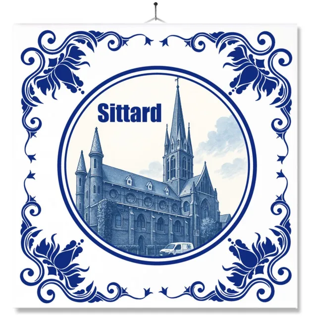 MC Living Tegel Met Opdruk | Sittard | Delft Blauw | Cadeau | Inclusief Geschenkdoos | Standaard | Ophangsysteem Ontwerp 2
