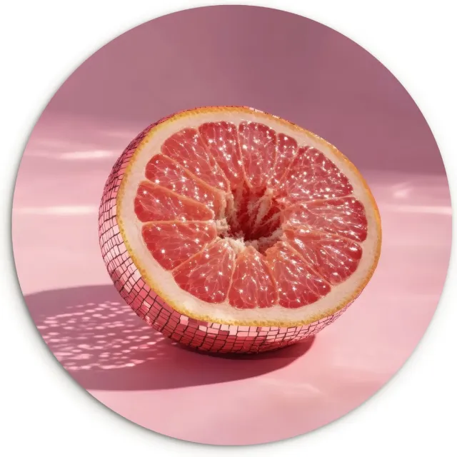 WallCircle Wandcirkel 30x30 cm - Muurcirkel Grapefruit - Roze - Disco - Shiny - Muurdecoratie woonkamer - Wanddecoratie keuken - Kamer decoratie accessoires - Ronde schilderijen Disco - Fruit