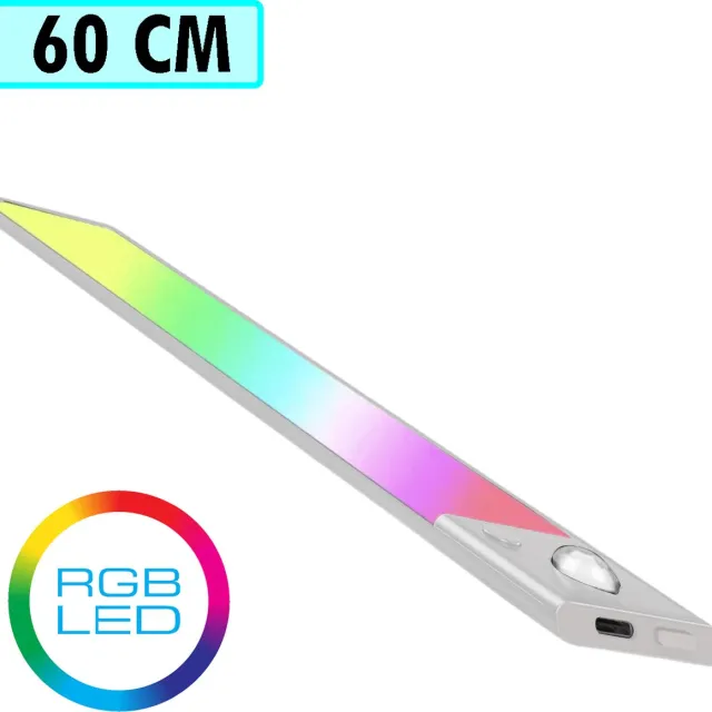 De Beste Gadgets RGB Kastverlichting met bewegingssensor - Ledlamp - Onderbouwverlichting - Keukenverlichting - Trapverlichting - Led Strip - 60cm - Zilver [Zilver - 60cm] - RGB Verlichting