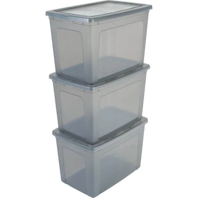 IRIS Clearbox Opbergbox - 70L - Kunststof - Grijs - Set van 3