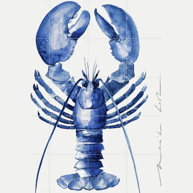 IXXI Lobster - blue, Maaike Koster & My Deer Art Shop - 80 x 100 cm - Grote wanddecoratie en posters - Realisme, Illustraties, Aquarel, Woonkamer Zwart / Blauw / Wit