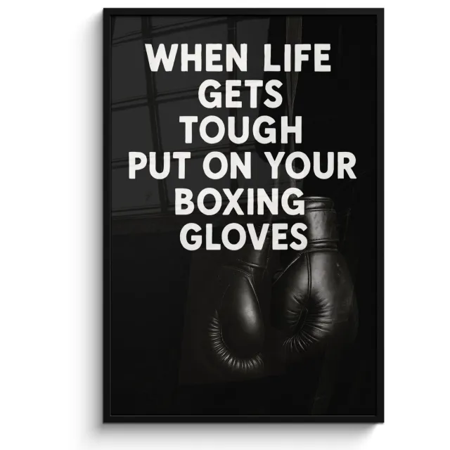FrameYourWall Poster in lijst - Fotolijst 80x120 cm - Posters - Tekst - Bokshandschoenen - Wit - Posterlijst zwart - Decoratie - Wanddecoratie woonkamer - Muurdecoratie slaapkamer Bokshandschoenen - Tekst