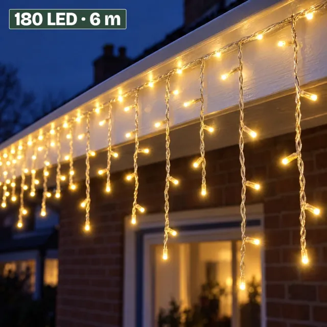 Levano Kerstverlichting Buiten - 180 LED - Ijspegel Verlichting Buiten - Lichtsnoer Binnen - LED Verlichting - Kerstlampjes - Lichtslinger Binnen - Kerstlichtjes - Lichtgordijn Warm Wit - Kerstverlichting Raam - Gordijnverlichting - IP44