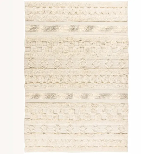 Dutch XXL Wollen Vloerkleed | Tapijt | Bohist | Strepen | Crème | 80x150 cm