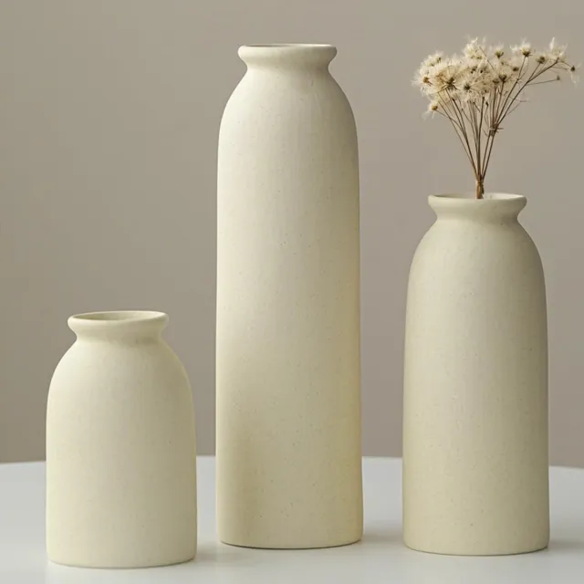 Unyqoos Set van drie stijlvolle keramische vazen in warme kleuren voor thuisdecoratie beige