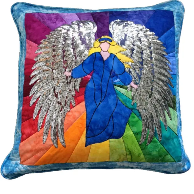 dedicated creations Handgemaakt sierkussen regenboog Engel, zilver blauw, angel pillow 55 x 55 regenboog aqua rose
