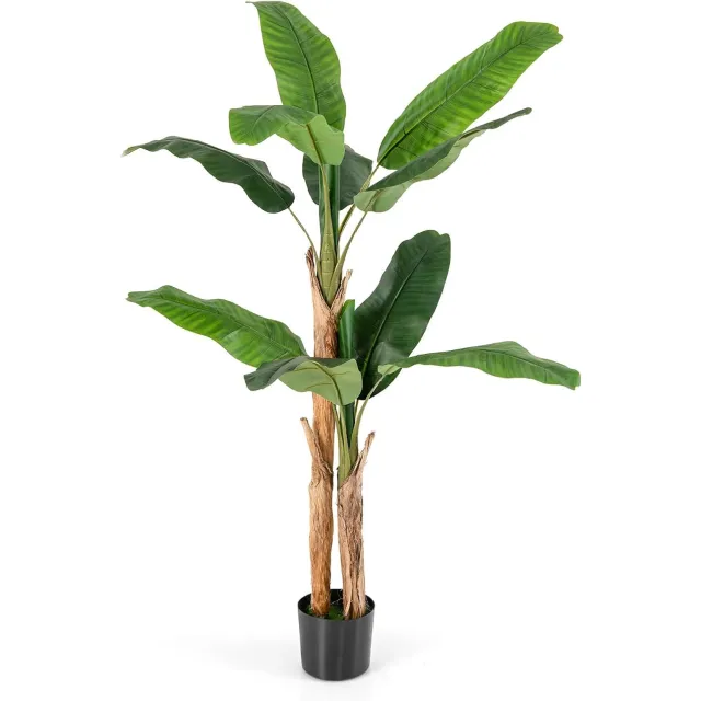 Costway 165 cm kunstplant tropische palm, kunstmatige paradijsvogel plant, kamerplant met stevige pot en 10 bladeren, bananenboom voor tuin, kantoor, kamer, decoratie, groen Groen + Bruin + Zwart