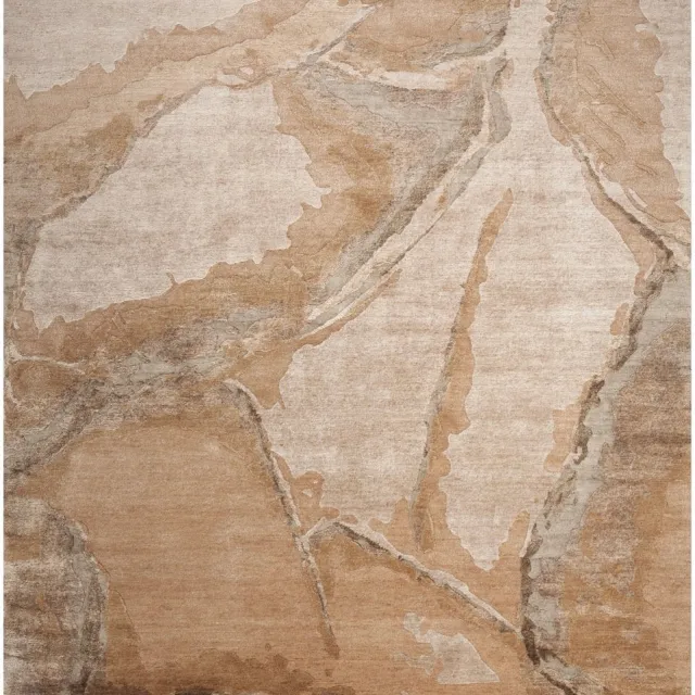 Nourison Silk Shadows SHA24 Beige Silver Vloerkleed - 114 x 175 cm - Beige - Rechthoekig - Bamboezijde, Wol - Woonkamer, Eetkamer, Slaapkamer - Abstract - Modern, Design