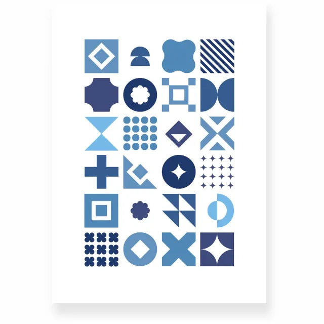 Yisual Poster 50x70 cm - Geometrische Vormen - Wit - Blauw - Abstract - Vintage - Muurdecoratie - Wanddecoratie