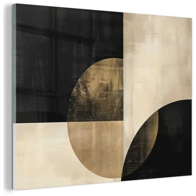Unyqoos Abstracte wanddecoratie met zwart-gouden cirkels voor moderne interieurs