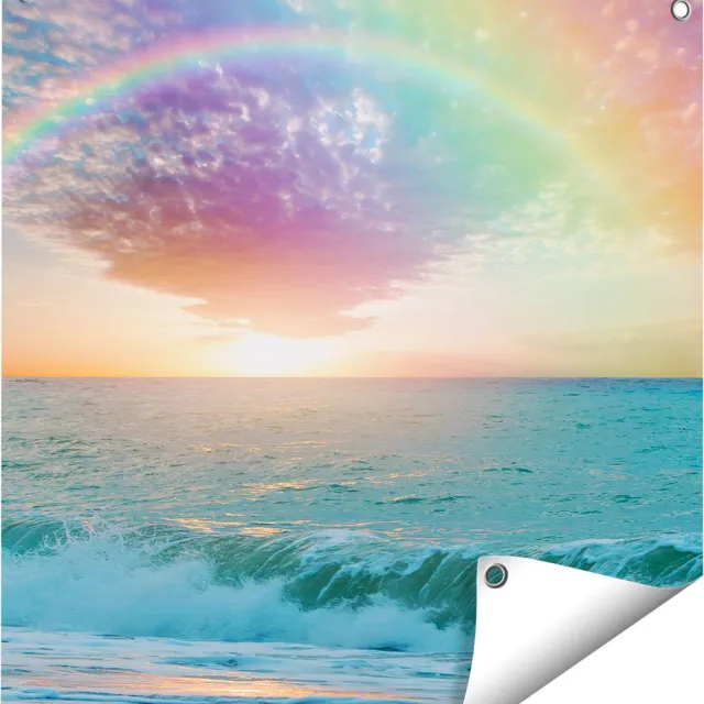 Gards Tuinposter Regenboog in het Water bij het Strand - 60x60 cm - Tuindoek - Tuindecoratie - Wanddecoratie buiten - Tuinschilderij Multikleur