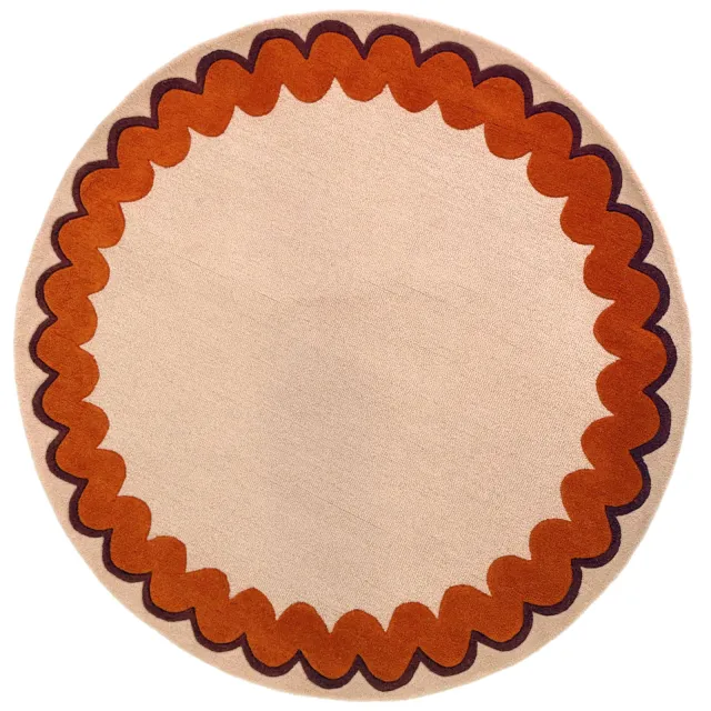 Flair Rugs Wiggle Border ronde wollen vloerkleed oranje