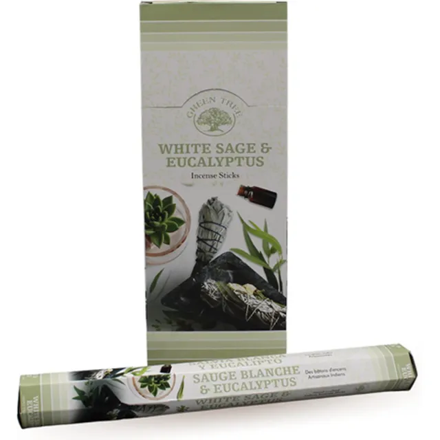 Green Tree Candle Green Tree - wierook - white sage en eucalyptus - witte salie - wierookstokjes - 6 pakjes - 120 Stuks Witte Salie & Eucalyptus