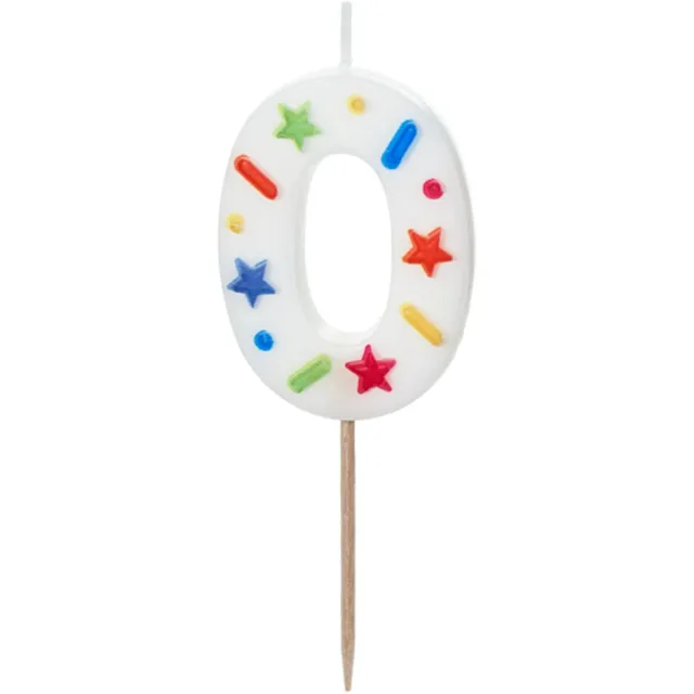 DutchiQ Cijferkaars 0 - Vrolijke confetti print - Taartkaars nummer 0 - Geschikt voor taart, cupcake, etc Confetti - 0